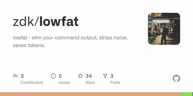 Show HN: Lowfat – pluggable CLI filter that saved 91.8% of my LLM tokens