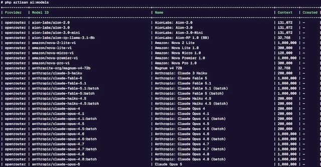 Listing the models your Laravel AI providers actually offer